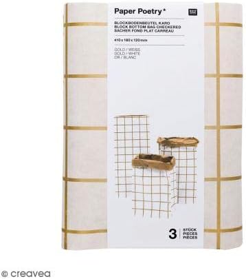 Blockbodenbeutel weiß mit braun-goldenen Streifen