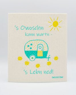 Camper "s'Owoschn kann wartn - s'Lebn ned!" petrol/gelb