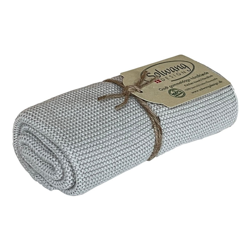 [H147] Gestricktes Gästehandtuch und Küchentuch "Helles Aschengrau BIO"