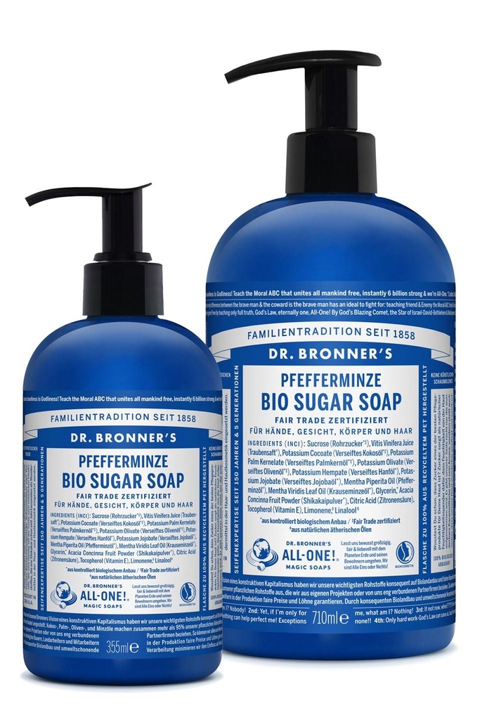 [SKU-1608] Bio Sugar Soap Pfefferminze mit Pumpspender (355 ml)