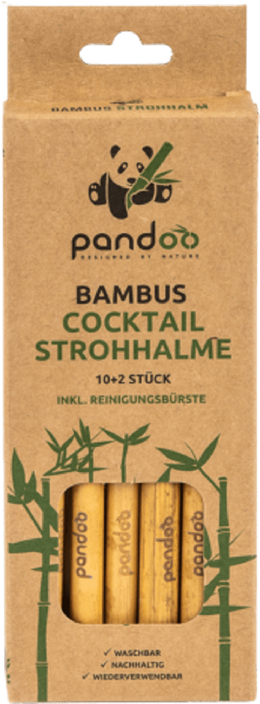 Cocktail Strohhalme aus Bambus, 12er Set inkl Reinigungsbürste