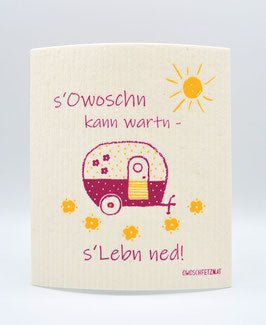 [10-camp-02] Camper "s'Owoschn kann wartn - s'Lebn ned!" pink/gelb